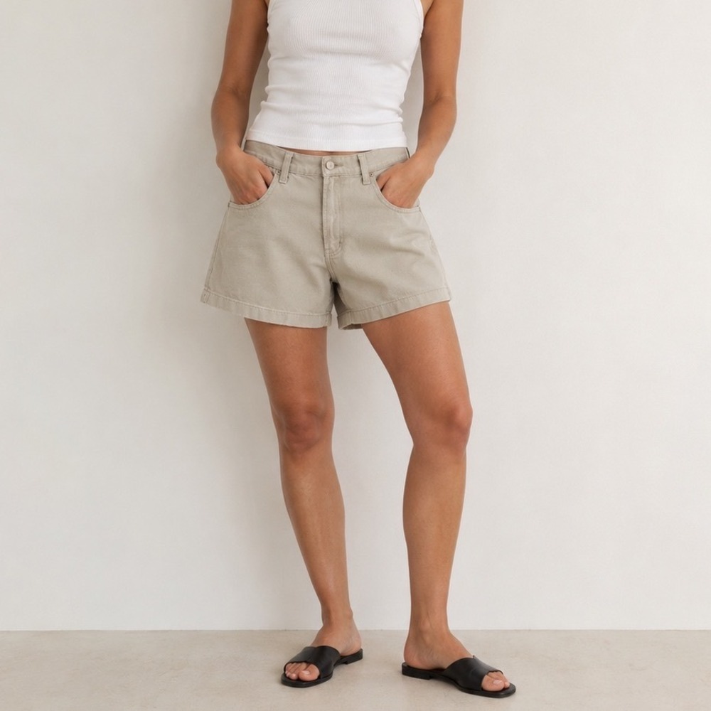 Vintage Jordache Denim Shorts 32 Khaki High Waisted 90s Y2K Minimalist Neutral